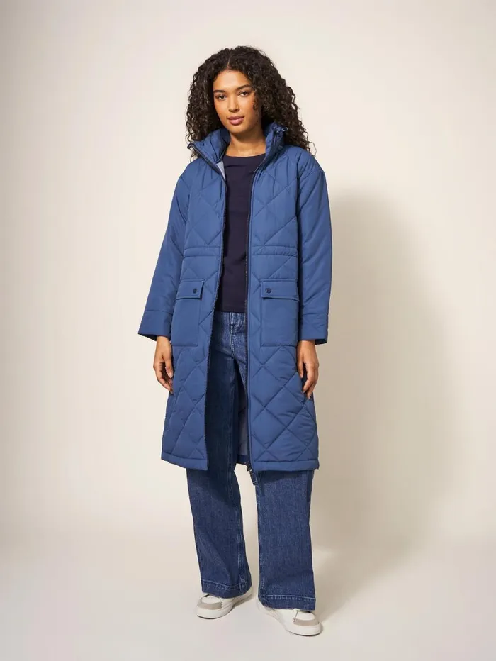 White Stuff COATS and JACKETS Lorena Quilted Hooded Coat Mid Blue 8211 Women White Stuff COATS and JACKETS Lorena Quilted Hooded Coat Mid Blue 8211 Women