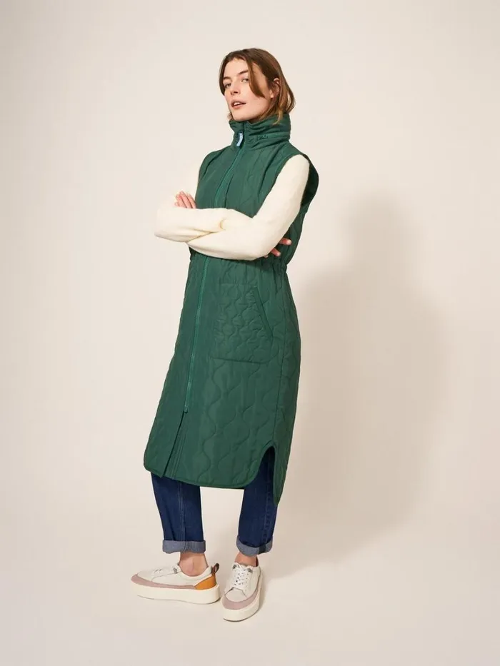 White Stuff COATS and JACKETS Maddison Quilted Gilet Mid Green 8211 Women