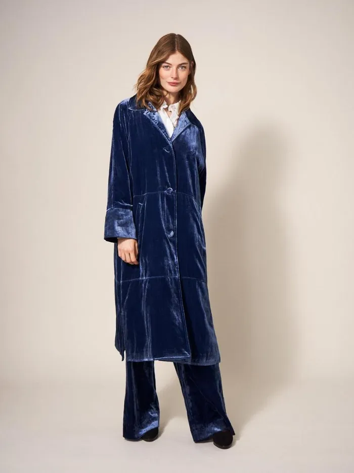 White Stuff COATS and JACKETS Velvet Duster Smart Coat Deep Blue 8211 Women