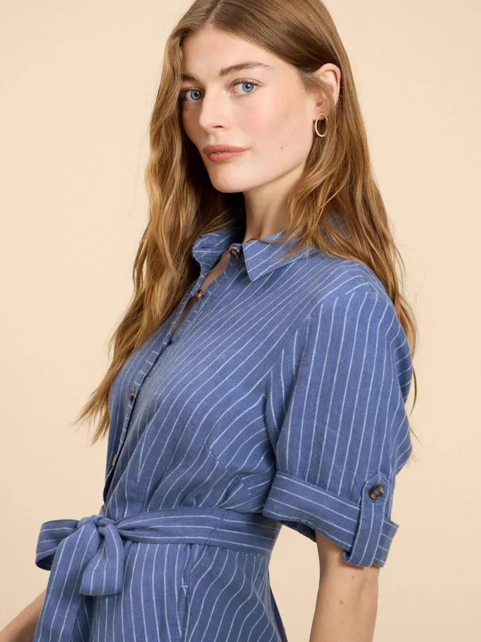 White Stuff DRESSES Beth Linen Blend Shirt Dress Blue Multi 8211 Women White Stuff DRESSES Beth Linen Blend Shirt Dress Blue Multi 8211 Women