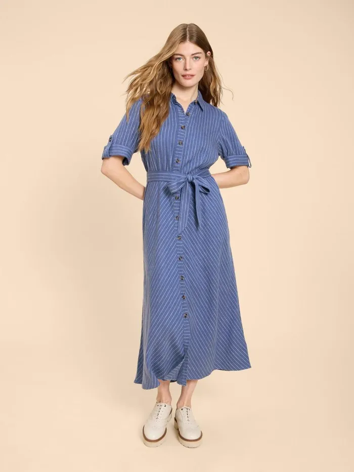 White Stuff DRESSES Beth Linen Blend Shirt Dress Blue Multi 8211 Women White Stuff DRESSES Beth Linen Blend Shirt Dress Blue Multi 8211 Women