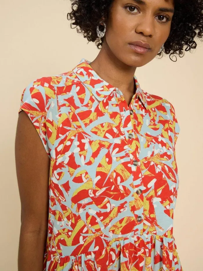 White Stuff DRESSES Everly Printed Jersey Shirt Dress Orange Print 8211 Women