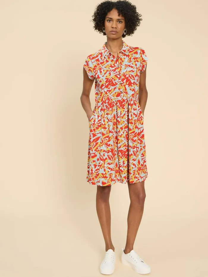 White Stuff DRESSES Everly Printed Jersey Shirt Dress Orange Print 8211 Women White Stuff DRESSES Everly Printed Jersey Shirt Dress Orange Print 8211 Women