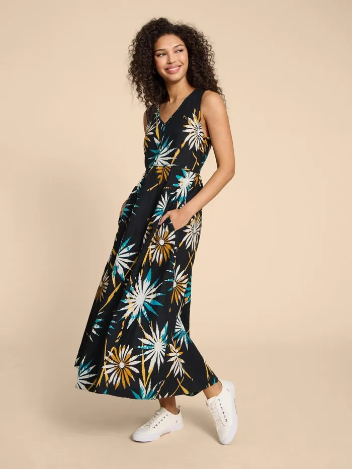 White Stuff DRESSES Gigi Linen Blend Maxi Dress Black Print 8211 Women White Stuff DRESSES Gigi Linen Blend Maxi Dress Black Print 8211 Women