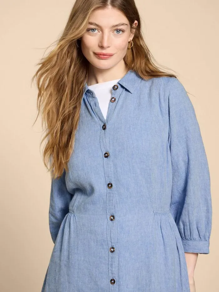 White Stuff DRESSES Hayden Linen Blend Shirt Dress Chambray Blue 8211 Women White Stuff DRESSES Hayden Linen Blend Shirt Dress Chambray Blue 8211 Women