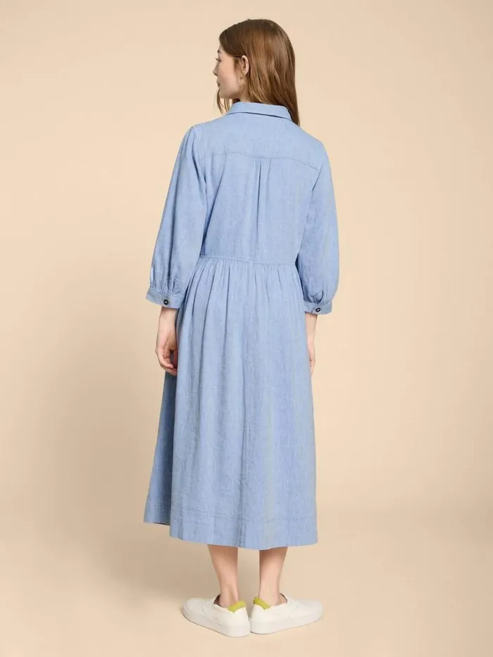 White Stuff DRESSES Hayden Linen Blend Shirt Dress Chambray Blue 8211 Women White Stuff DRESSES Hayden Linen Blend Shirt Dress Chambray Blue 8211 Women