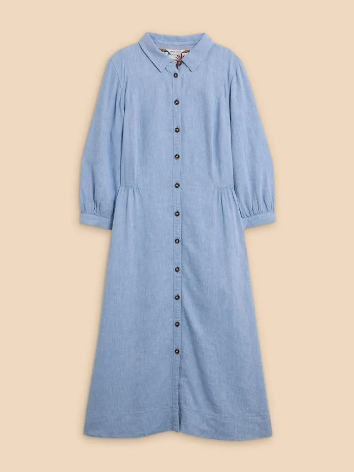 White Stuff DRESSES Hayden Linen Blend Shirt Dress Chambray Blue 8211 Women White Stuff DRESSES Hayden Linen Blend Shirt Dress Chambray Blue 8211 Women
