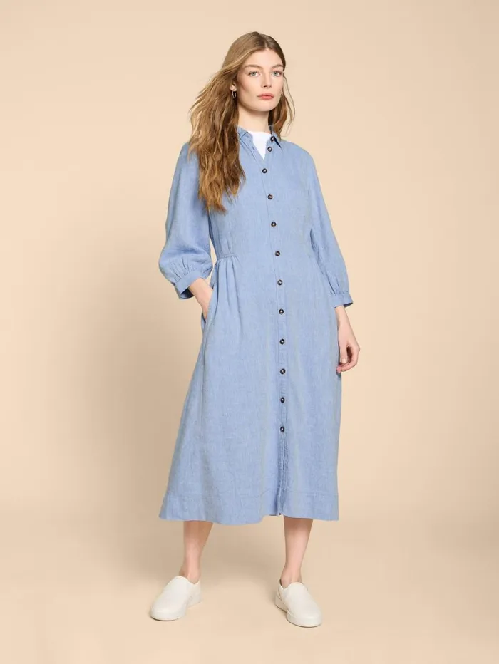 White Stuff DRESSES Hayden Linen Blend Shirt Dress Chambray Blue 8211 Women White Stuff DRESSES Hayden Linen Blend Shirt Dress Chambray Blue 8211 Women