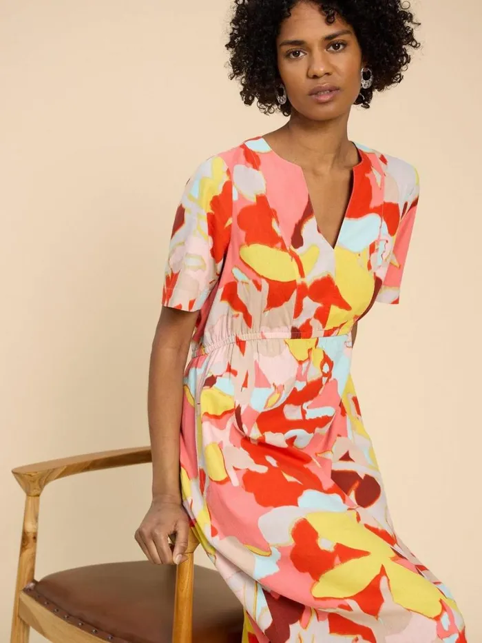 White Stuff DRESSES Jamie Linen Blend Dress Orange Print 8211 Women White Stuff DRESSES Jamie Linen Blend Dress Orange Print 8211 Women