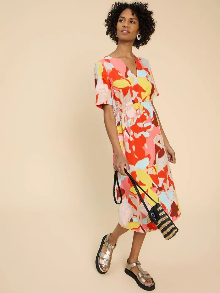 White Stuff DRESSES Jamie Linen Blend Dress Orange Print 8211 Women White Stuff DRESSES Jamie Linen Blend Dress Orange Print 8211 Women
