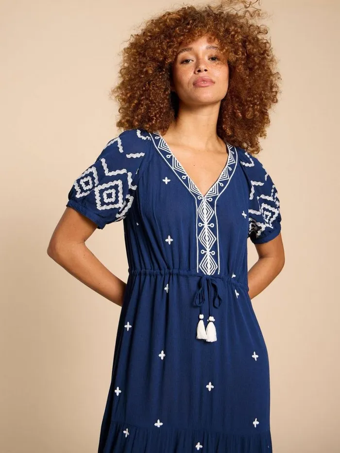 White Stuff DRESSES Mauve Embroidered Dress Dusty Blue 8211 Women