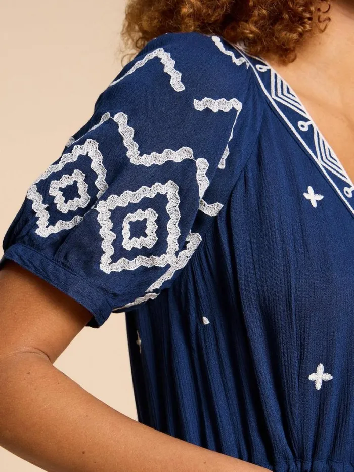 White Stuff DRESSES Mauve Embroidered Dress Dusty Blue 8211 Women White Stuff DRESSES Mauve Embroidered Dress Dusty Blue 8211 Women