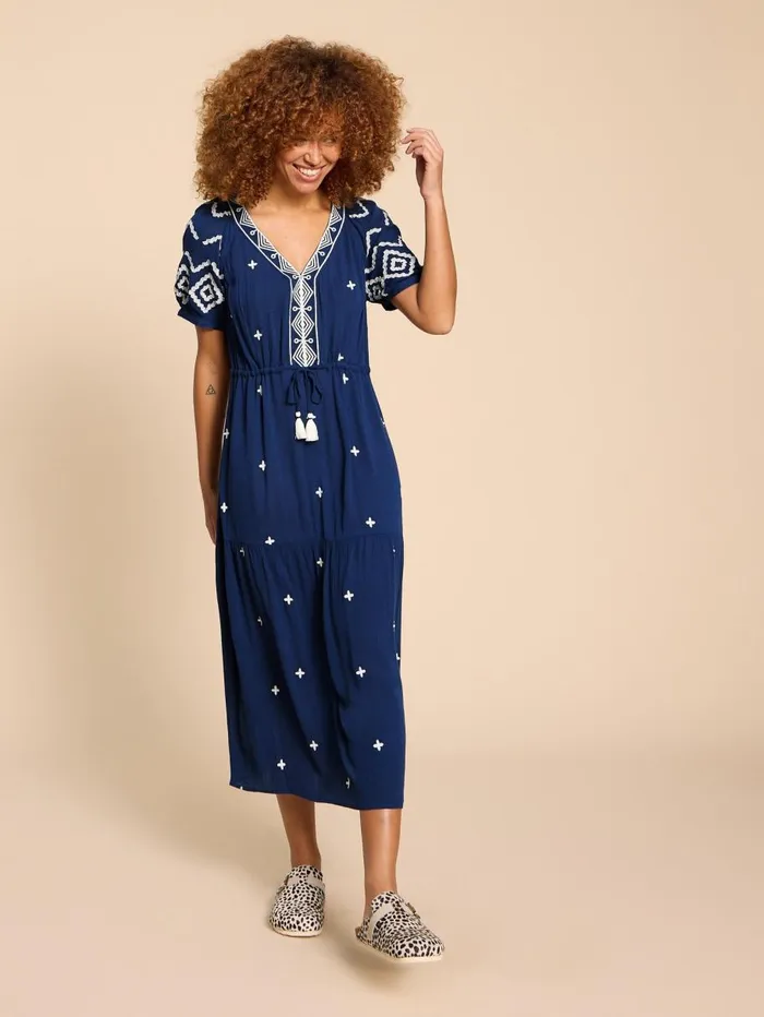 White Stuff DRESSES Mauve Embroidered Dress Dusty Blue 8211 Women White Stuff DRESSES Mauve Embroidered Dress Dusty Blue 8211 Women