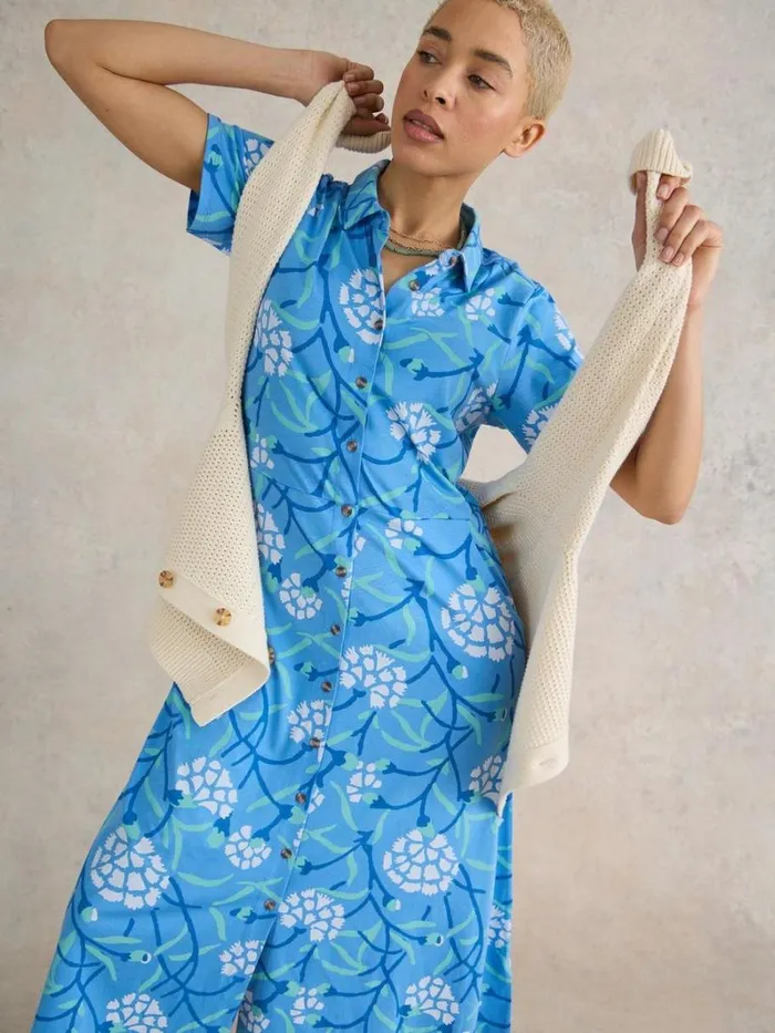 White Stuff DRESSES Rua Jersey Print Midi Dress Blue Multi 8211 Women