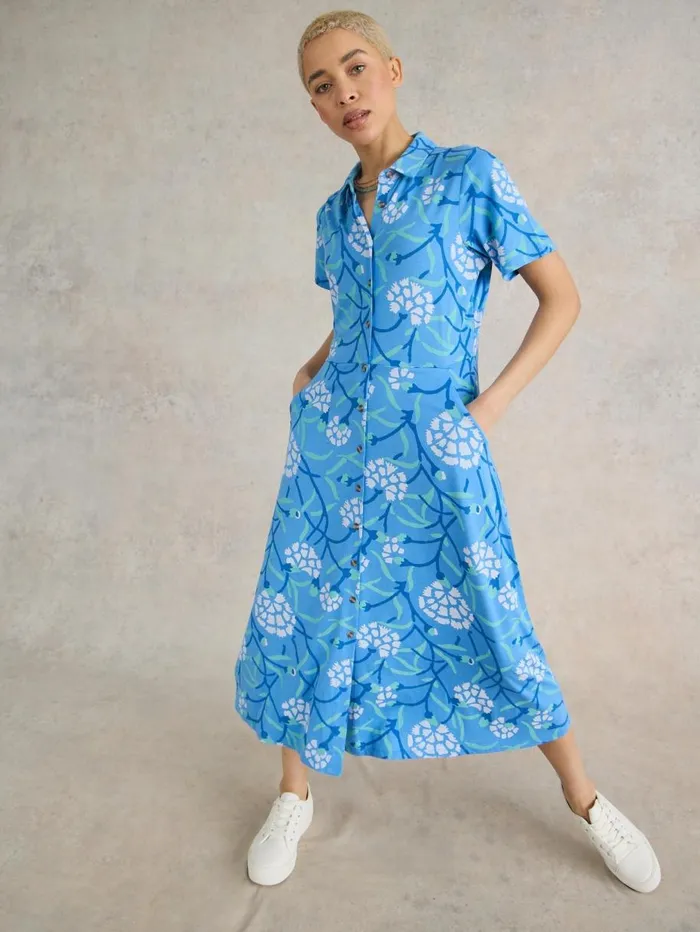White Stuff DRESSES Rua Jersey Print Midi Dress Blue Multi 8211 Women White Stuff DRESSES Rua Jersey Print Midi Dress Blue Multi 8211 Women