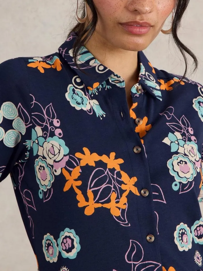 White Stuff DRESSES Rua Jersey Shirt Midi Dress Navy Print 8211 Women White Stuff DRESSES Rua Jersey Shirt Midi Dress Navy Print 8211 Women