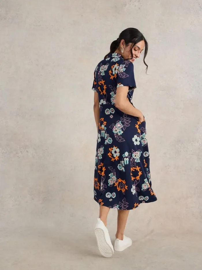 White Stuff DRESSES Rua Jersey Shirt Midi Dress Navy Print 8211 Women White Stuff DRESSES Rua Jersey Shirt Midi Dress Navy Print 8211 Women