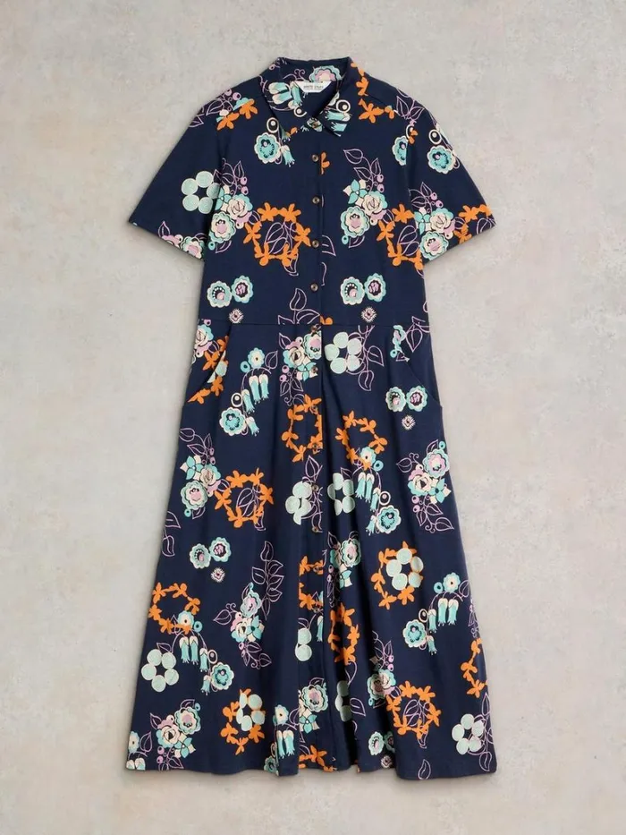 White Stuff DRESSES Rua Jersey Shirt Midi Dress Navy Print 8211 Women White Stuff DRESSES Rua Jersey Shirt Midi Dress Navy Print 8211 Women