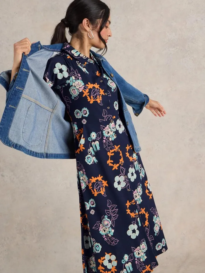 White Stuff DRESSES Rua Jersey Shirt Midi Dress Navy Print 8211 Women White Stuff DRESSES Rua Jersey Shirt Midi Dress Navy Print 8211 Women