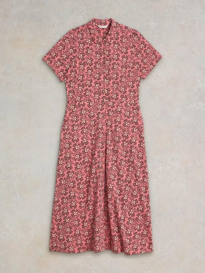 White Stuff DRESSES Rua Jersey Shirt Midi Dress Pink Print 8211 Women White Stuff DRESSES Rua Jersey Shirt Midi Dress Pink Print 8211 Women
