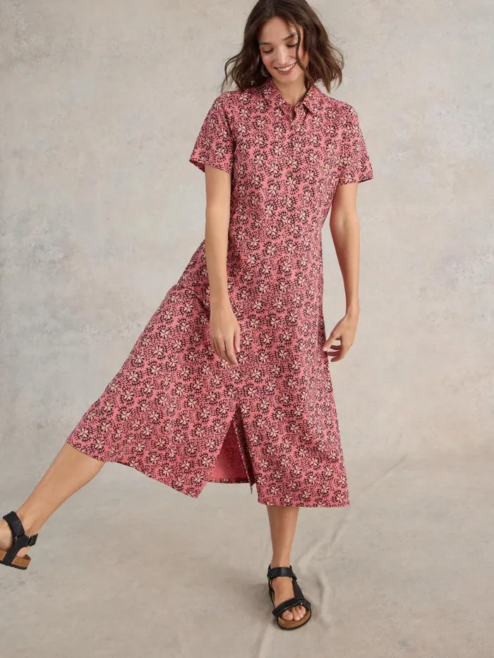 White Stuff DRESSES Rua Jersey Shirt Midi Dress Pink Print 8211 Women White Stuff DRESSES Rua Jersey Shirt Midi Dress Pink Print 8211 Women