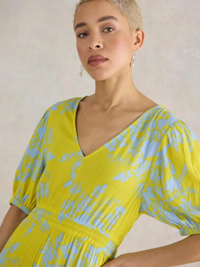 White Stuff DRESSES Salma Eco Vero Midi Dress Yellow Print 8211 Women