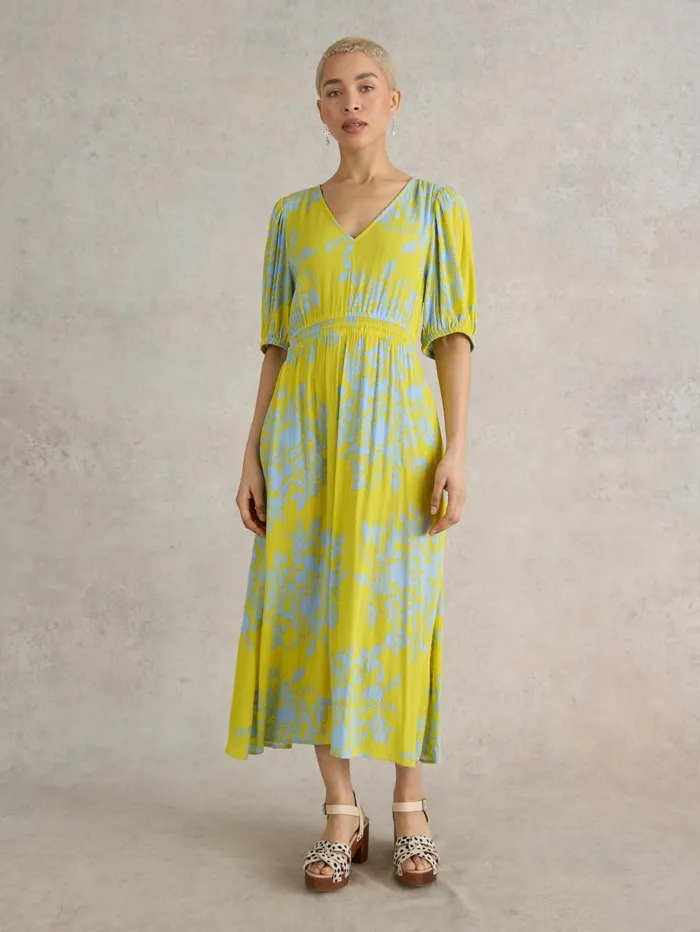 White Stuff DRESSES Salma Eco Vero Midi Dress Yellow Print 8211 Women White Stuff DRESSES Salma Eco Vero Midi Dress Yellow Print 8211 Women