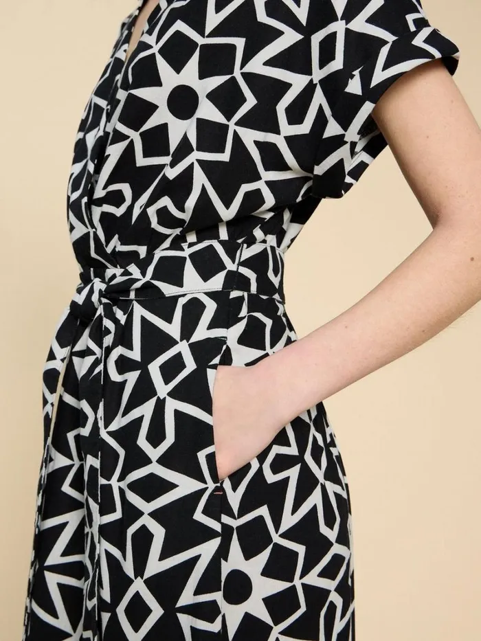 White Stuff DRESSES Sophie Linen Blend Wrap Dress Black Print 8211 Women White Stuff DRESSES Sophie Linen Blend Wrap Dress Black Print 8211 Women