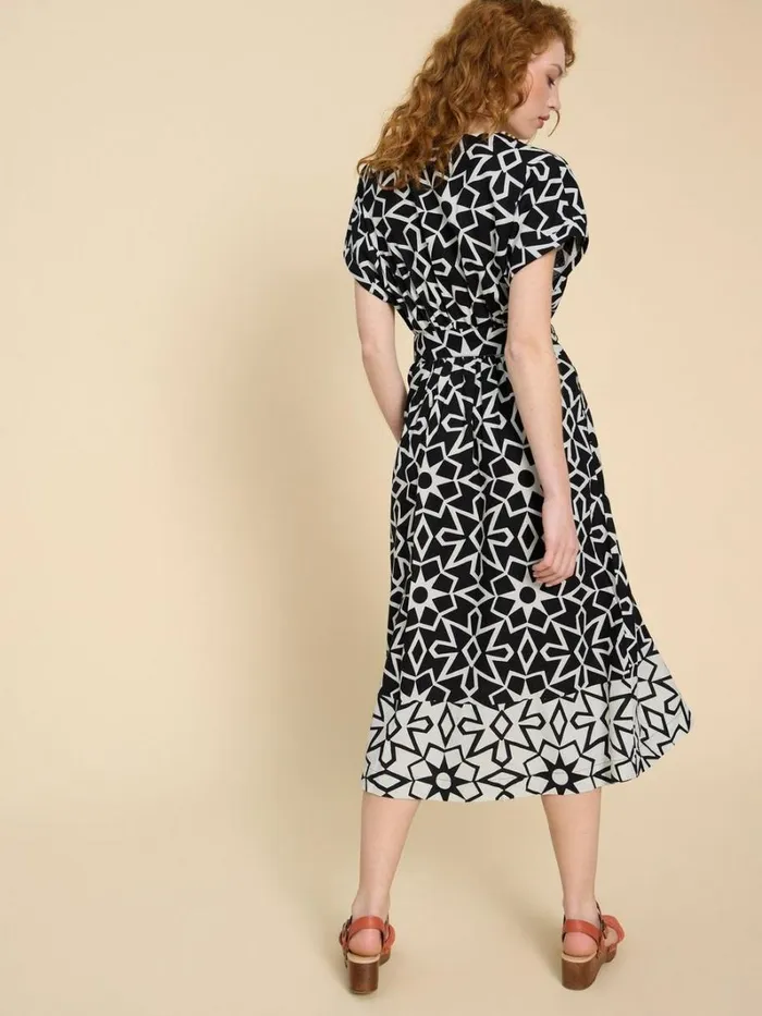 White Stuff DRESSES Sophie Linen Blend Wrap Dress Black Print 8211 Women White Stuff DRESSES Sophie Linen Blend Wrap Dress Black Print 8211 Women