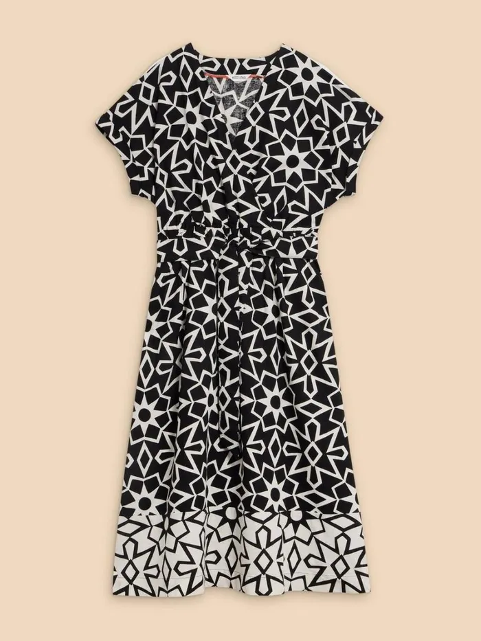 White Stuff DRESSES Sophie Linen Blend Wrap Dress Black Print 8211 Women White Stuff DRESSES Sophie Linen Blend Wrap Dress Black Print 8211 Women
