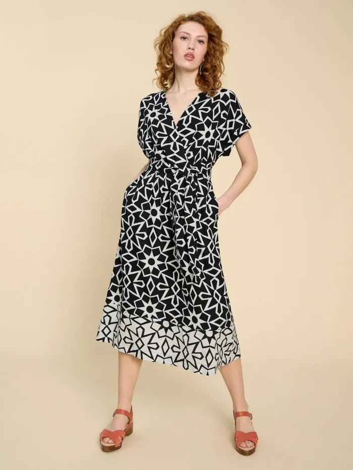 White Stuff DRESSES Sophie Linen Blend Wrap Dress Black Print 8211 Women White Stuff DRESSES Sophie Linen Blend Wrap Dress Black Print 8211 Women