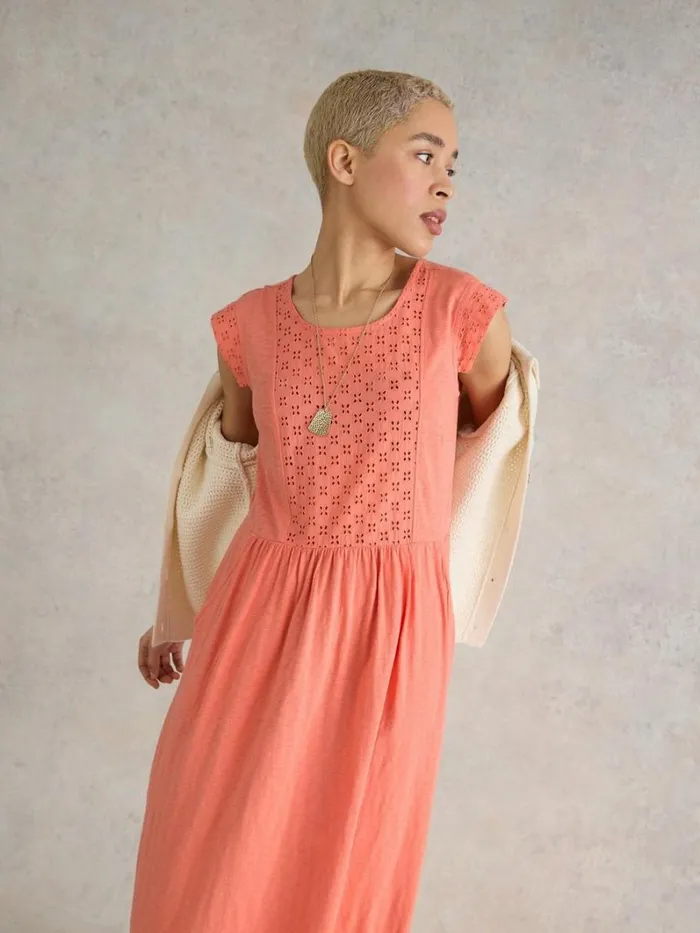 White Stuff DRESSES Violet Broderie Jersey Dress Bright Orange 8211 Women White Stuff DRESSES Violet Broderie Jersey Dress Bright Orange 8211 Women