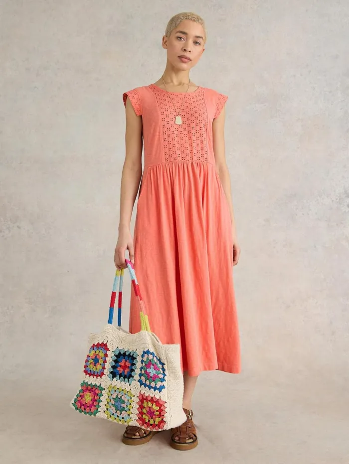 White Stuff DRESSES Violet Broderie Jersey Dress Bright Orange 8211 Women White Stuff DRESSES Violet Broderie Jersey Dress Bright Orange 8211 Women