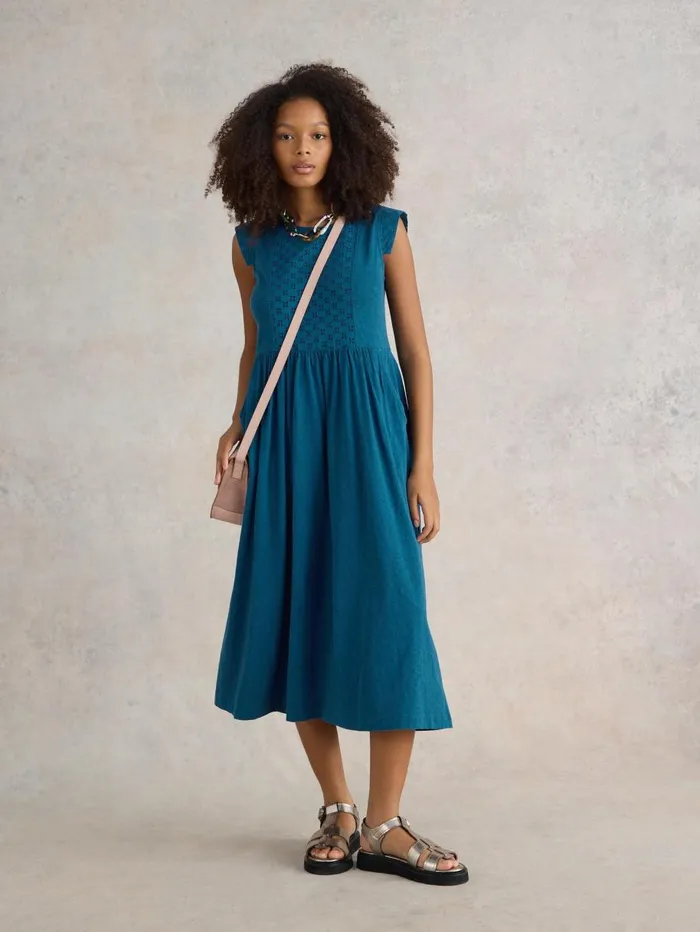 White Stuff DRESSES Violet Broderie Jersey Dress Mid Blue 8211 Women White Stuff DRESSES Violet Broderie Jersey Dress Mid Blue 8211 Women