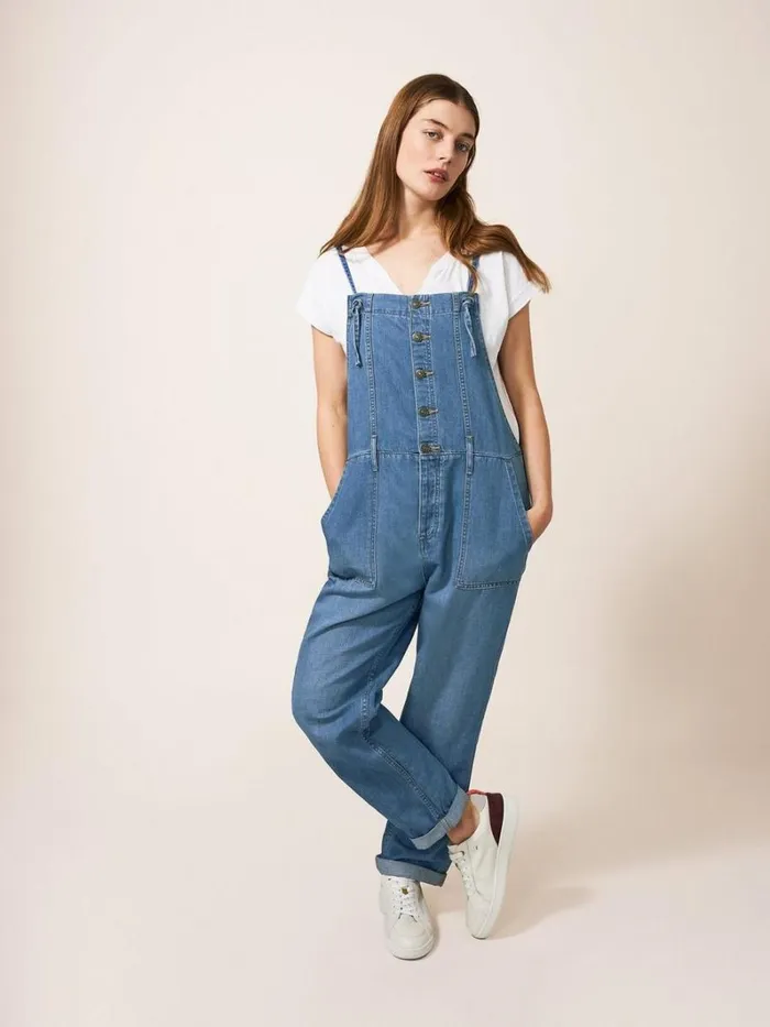 White Stuff DUNGAREES and JUMPSUITS Strappy Cotton Linen Dungaree Light Denim 8211 Women