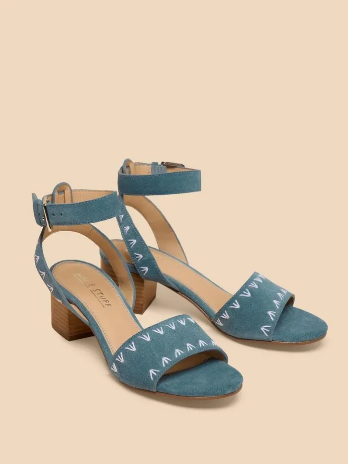 White Stuff HEELS and WEDGES Ivy Suede Heel Sandal Chambray Blue 8211 Women