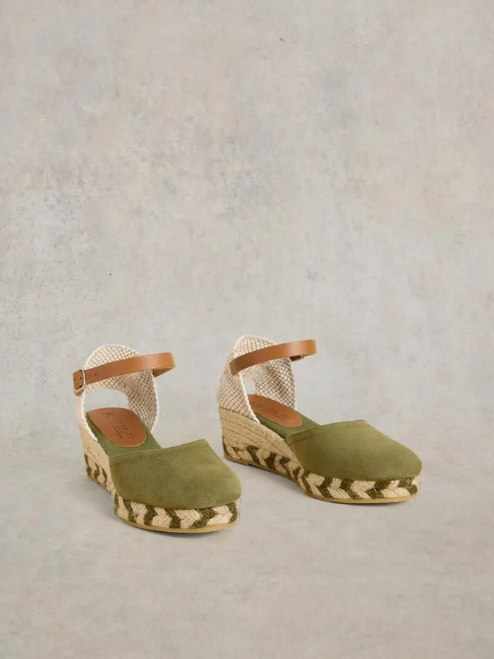 White Stuff HEELS and WEDGES Suede Closed Espadrille Wedge Khaki Green 8211 Women