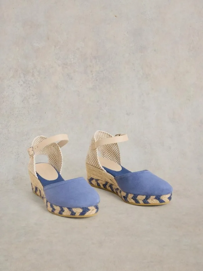 White Stuff HEELS and WEDGES Suede Closed Espadrille Wedge Mid Blue 8211 Women