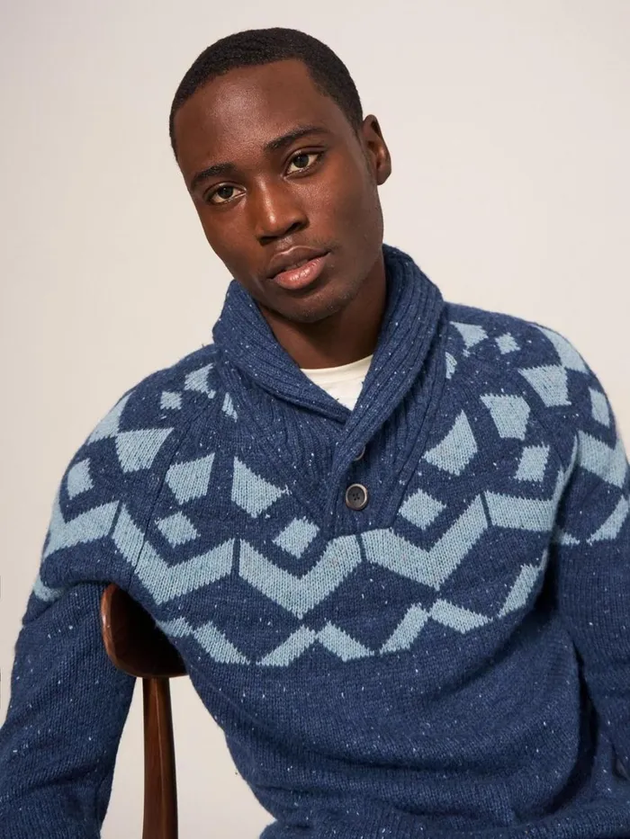 White Stuff KNITWEAR Arundel Geo Fairisle Shawl Navy Multi 8211 Men