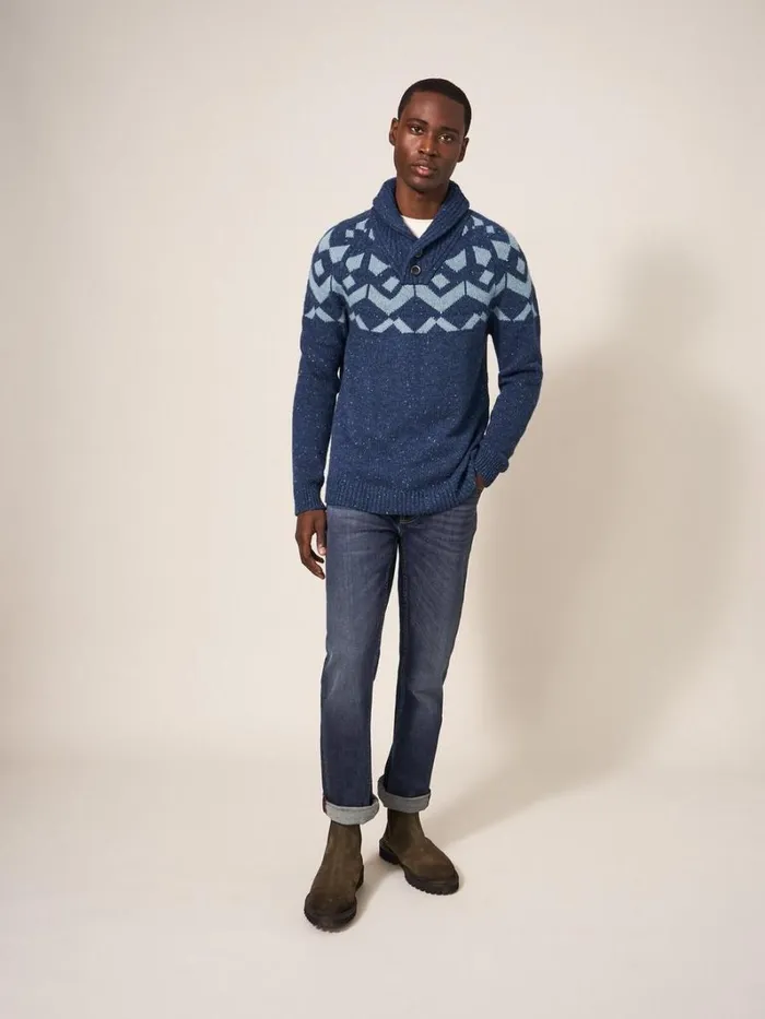 White Stuff KNITWEAR Arundel Geo Fairisle Shawl Navy Multi 8211 Men White Stuff KNITWEAR Arundel Geo Fairisle Shawl Navy Multi 8211 Men