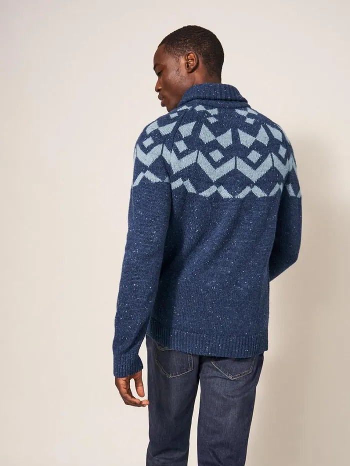 White Stuff KNITWEAR Arundel Geo Fairisle Shawl Navy Multi 8211 Men White Stuff KNITWEAR Arundel Geo Fairisle Shawl Navy Multi 8211 Men