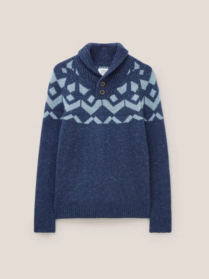 White Stuff KNITWEAR Arundel Geo Fairisle Shawl Navy Multi 8211 Men White Stuff KNITWEAR Arundel Geo Fairisle Shawl Navy Multi 8211 Men