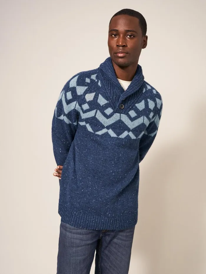 White Stuff KNITWEAR Arundel Geo Fairisle Shawl Navy Multi 8211 Men White Stuff KNITWEAR Arundel Geo Fairisle Shawl Navy Multi 8211 Men