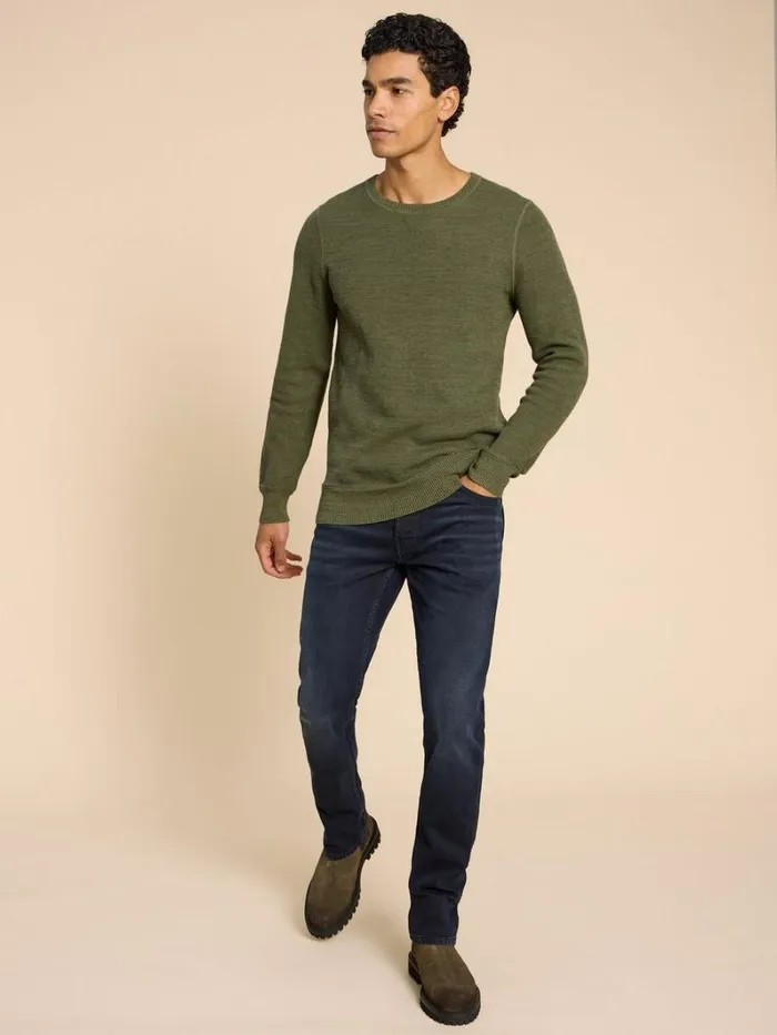 White Stuff KNITWEAR Attadale Crew Neck Jumper Khaki Green 8211 Men