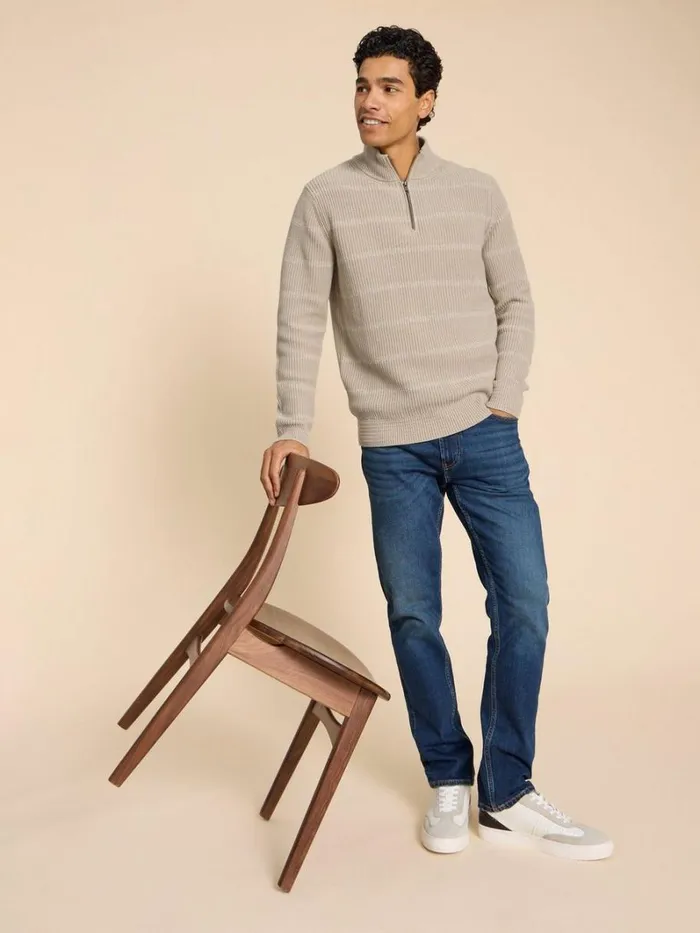 White Stuff KNITWEAR Breton Funnel Neck Jumper Light Natural 8211 Men