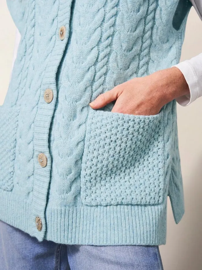 White Stuff KNITWEAR Chestnut Cable Knit Pocket Poncho Light Blue 8211 Women White Stuff KNITWEAR Chestnut Cable Knit Pocket Poncho Light Blue 8211 Women