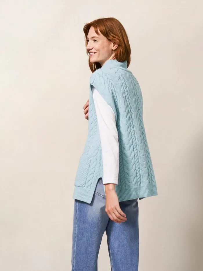 White Stuff KNITWEAR Chestnut Cable Knit Pocket Poncho Light Blue 8211 Women White Stuff KNITWEAR Chestnut Cable Knit Pocket Poncho Light Blue 8211 Women