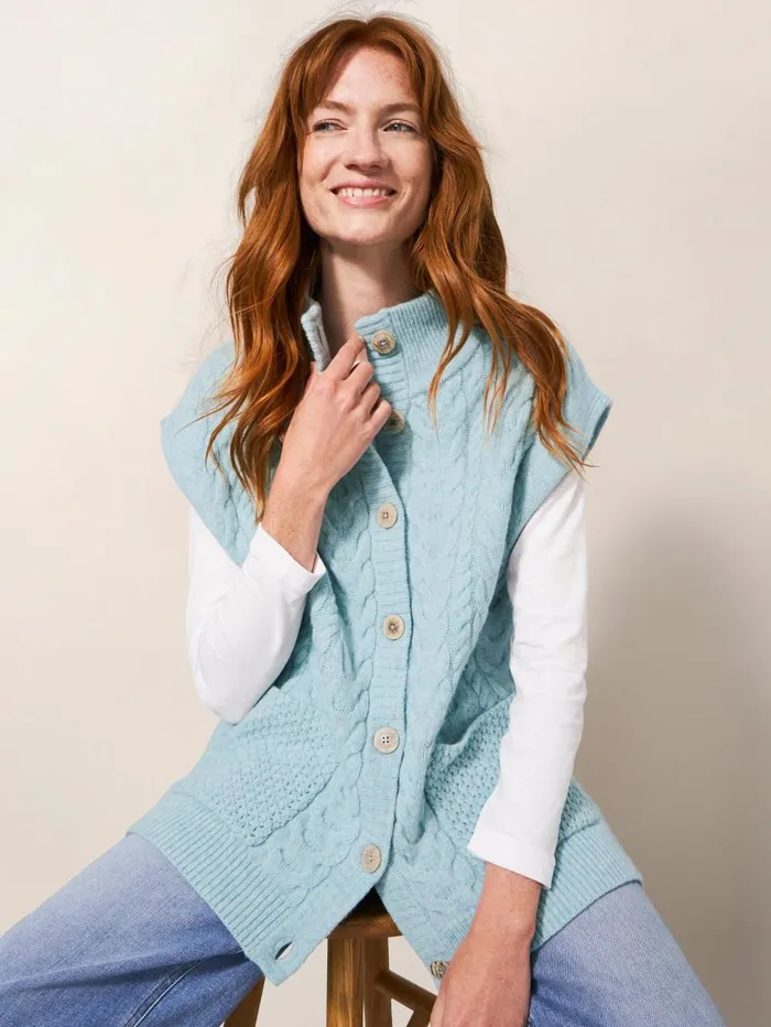 White Stuff KNITWEAR Chestnut Cable Knit Pocket Poncho Light Blue 8211 Women White Stuff KNITWEAR Chestnut Cable Knit Pocket Poncho Light Blue 8211 Women
