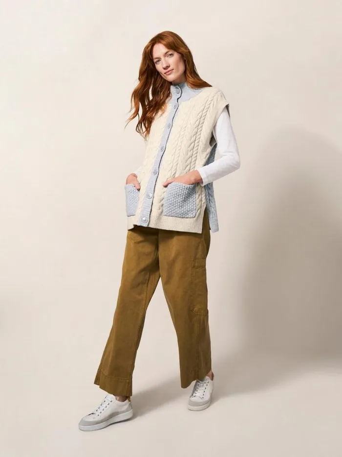 White Stuff KNITWEAR Chestnut Cable Knit Pocket Poncho Natural Multi 8211 Women