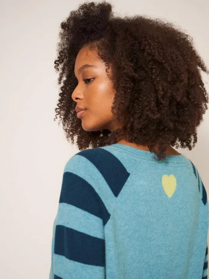 White Stuff KNITWEAR CLARA V NECK CASHMERE JUMPER Blue Multi 8211 Women